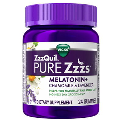 ZzzQuil PURE Zzzs Melatonin Gummies Sleep Aid Melatonin 2mg Wildberry Vanilla Flavored 24 Sleep Gummies - Image 6