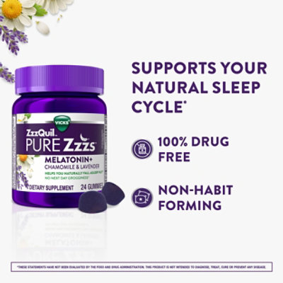 Vicks ZzzQuil PURE Zzzs Melatonin Natural Flavor Sleep Aid Gummies - 24 Count - Image 3