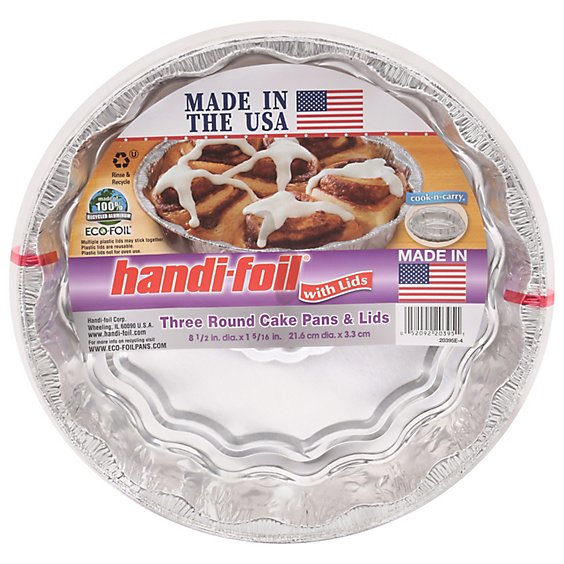 Handi-foil Cnc Round Cake Pan With Lid - 3 Count