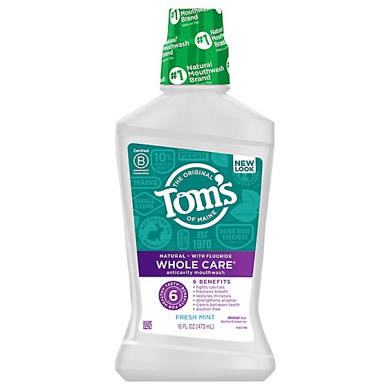 Toms of Maine Mouthwash Fluoride Whole Care Fresh Mint - 16 Fl. Oz.