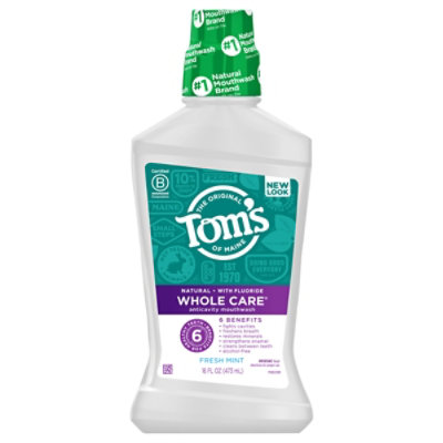 Toms of Maine Mouthwash Fluoride Whole Care Fresh Mint - 16 Fl. Oz.