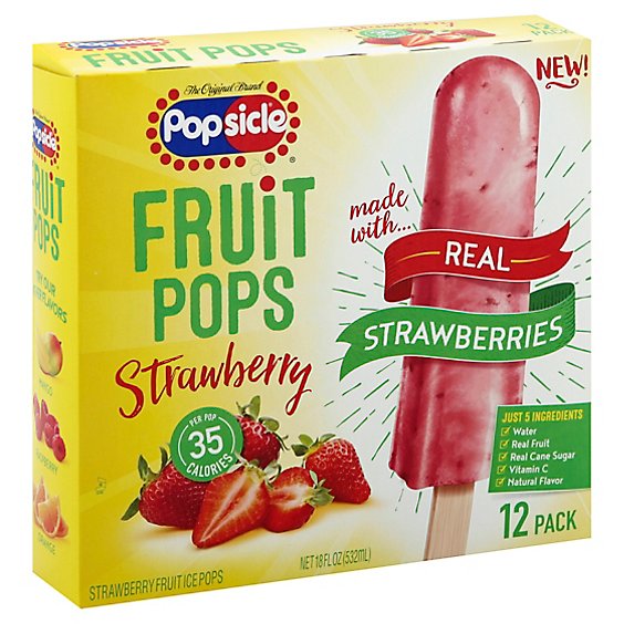 Popsicle Fruit Pops Strawberry - 12 Count