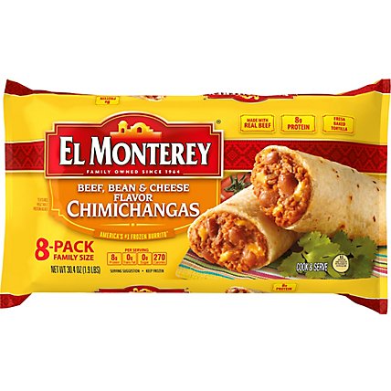 El Monterey Beef Bean & Cheese Chimichangas Family Size 8 Count - 30.4 Oz - Image 2