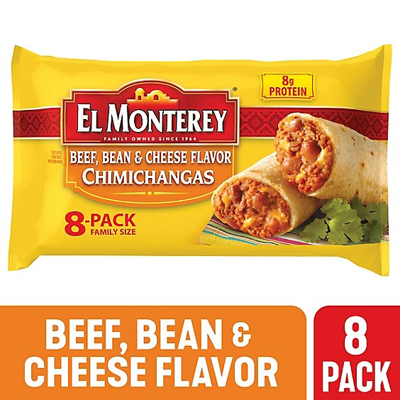 El Monterey Beef Bean & Cheese Chimichangas Family Size 8 Count - 30.4 Oz