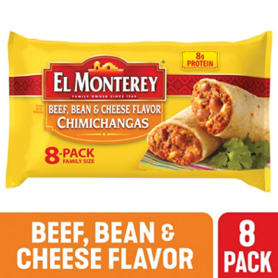 El Monterey Beef Bean & Cheese Chimichangas Family Size 8 Count - 30.4 Oz