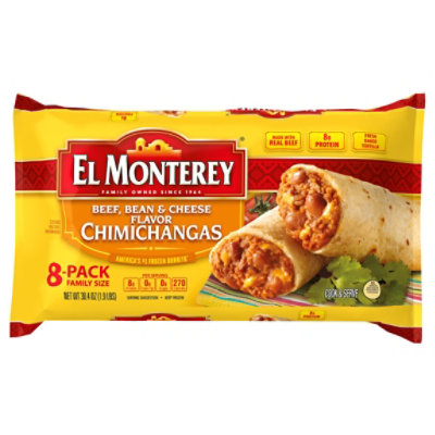 El Monterey Beef Bean & Cheese Chimichangas Family Size 8 Count - 30.4 Oz