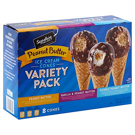 Signature Select Ice Cream Cones Peanut Butter Vrty Pk - 8-4.6 Fl. Oz.