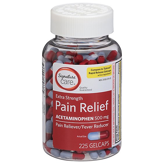 Signature Care Pain Relief PM Gelcap Aceteminophen 500mg Extra Strength Rapid Release - 225 Count