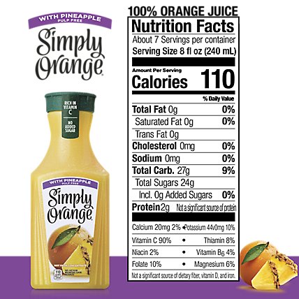 Simply Orange Juice With Pineapple Pulp Free - 52 Fl. Oz. - Image 4