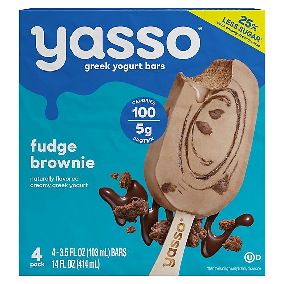 Yasso Frozen Yogurt Greek Bars Fudge Brownie - 4-3.5 Fl. Oz.