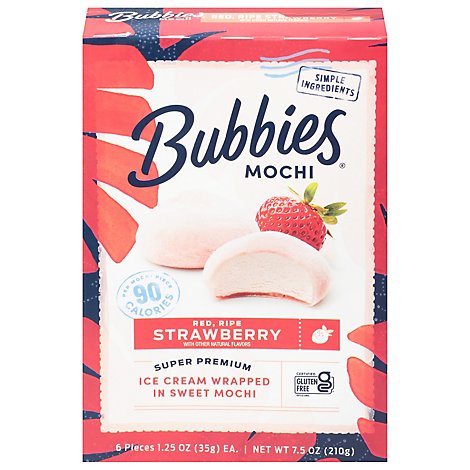 Bubbies Ice Cream Mochi Strawberry - 7.5 Oz
