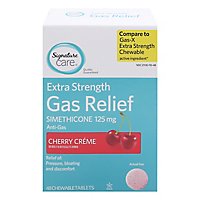 Signature Care Gas Relief Simethicone 125mg Extra Strength Cherry Creme Tablet - 48 Count