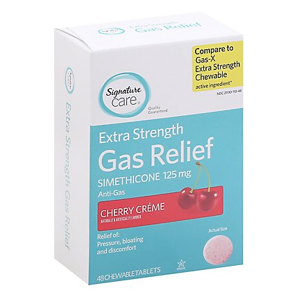 Signature Care Gas Relief Simethicone 125mg Extra Strength Cherry Creme Tablet - 48 Count - Image 1