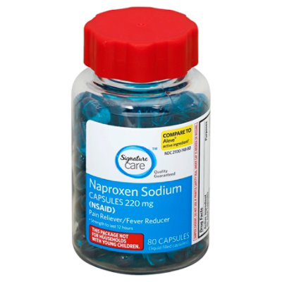 Signature Care Naproxen Sodium 220mg Rain Reliever Fever Reducer NSAID Capsule - 80 Count