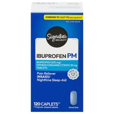 Signature Select/Care Ibuprofen Pain Reliever PM 200mg NSAID Sleep Aid Caplet Blue - 120 Count - Image 2