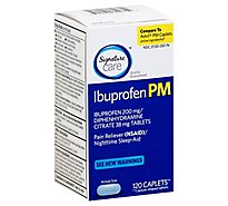 Signature Care Ibuprofen Pain Reliever PM 200mg NSAID Sleep Aid Caplet Blue - 120 Count