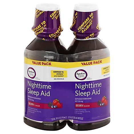 Signature Care Nighttime Sleep Aid Diphenhydramine HCl 50mg Berry - 2-12 Fl. Oz.
