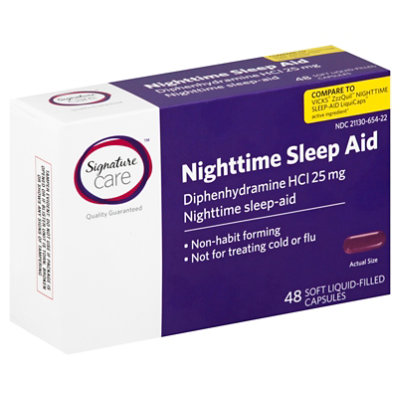 Signature Care Nighttime Sleep Aid Diphenhydramine HCl 25mg Softgel - 48 Count - Image 1