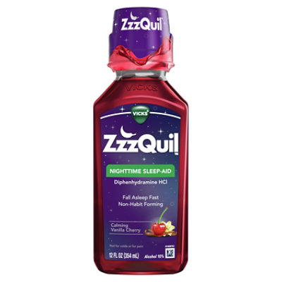 Vicks ZzzQuil Nighttime Sleep Aid Liquid Calming Vanilla Cherry - 12 Fl. Oz. - Image 1