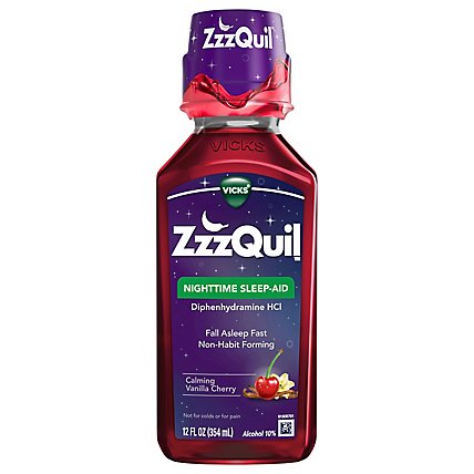 Vicks ZzzQuil Nighttime Sleep Aid Liquid Calming Vanilla Cherry - 12 Fl. Oz. - Image 1