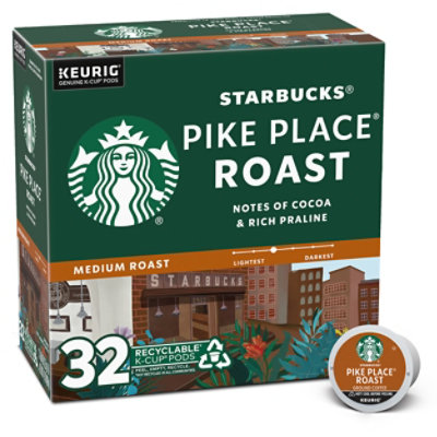 Starbucks Coffee K-Cup Pods Medium Roast Pike Place Roast Box - 32-0.44 Oz