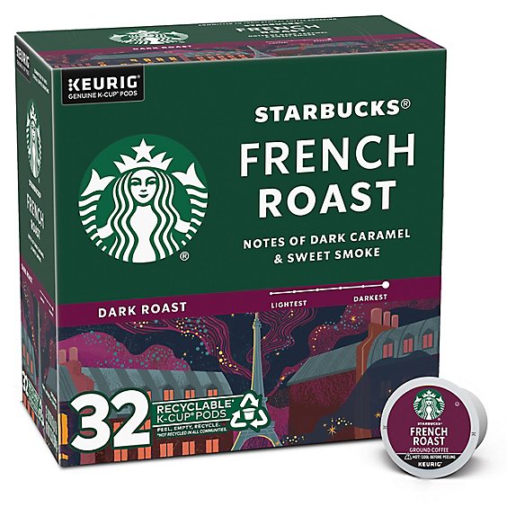 Starbucks French Roast 100% Arabica Dark Roast K Cup Coffee Pods Box 32 Count - Each