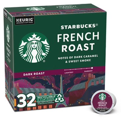 Starbucks Coffee K-Cup Pods Dark Roast French Roast Box - 32-0.44 Oz