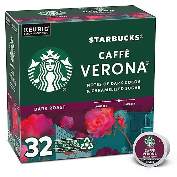 Starbucks Caffe Verona 100% Arabica Dark Roast K Cup Coffee Pods - 32 Count