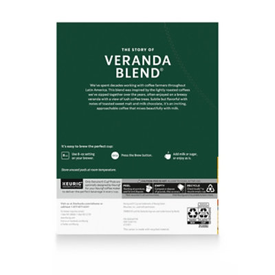 Starbucks Veranda Blend 100% Arabica Blonde Roast K Cup Coffee Pods Box 32 Count - Each - Image 7