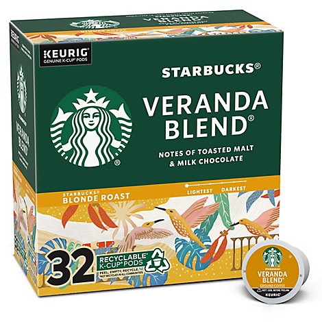 Starbucks Coffee K-Cup Pods Blonde Veranda Blend Box - 32-0.42 Oz
