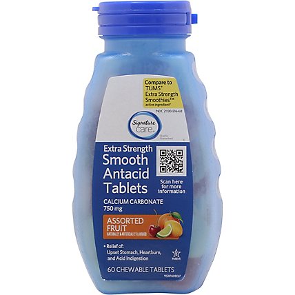 Signature Care Antacid Relief Extra Strength Smooth Assorted Fruit Tablet - 60 Count - Image 2