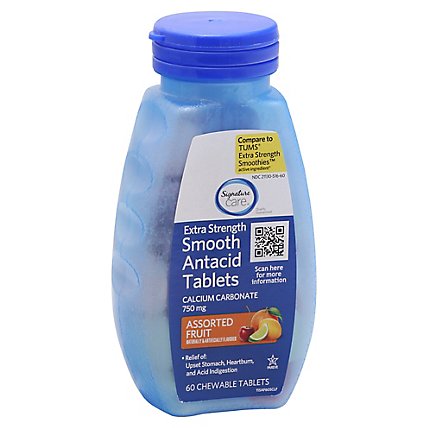 Signature Care Antacid Relief Extra Strength Smooth Assorted Fruit Tablet - 60 Count - Image 1