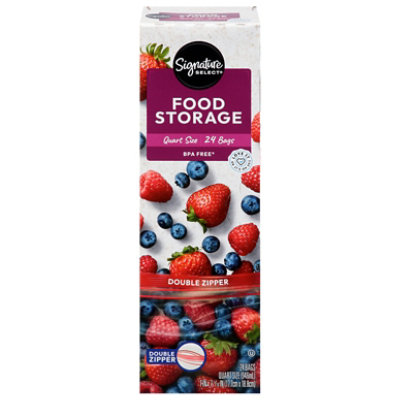 Signature SELECT Bags Food Storage Click & Lock Double Zipper Quart - 24 Count