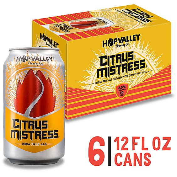 Hop Valley Citrus Mistress Craft American Style IPA Beer 6.5% ABV Cans - 6-12 Fl. Oz.