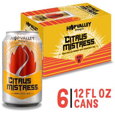 Hop Valley Citrus Mistress Craft American Style IPA Beer 6.5% ABV Cans - 6-12 Fl. Oz.