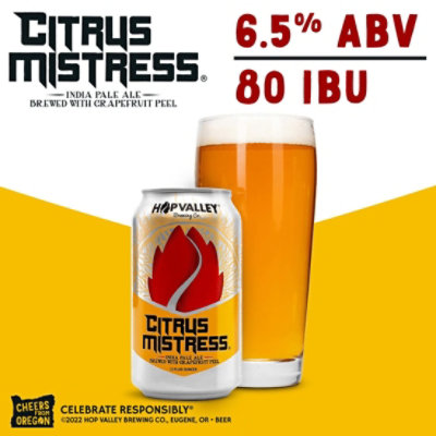 Hop Valley Citrus Mistress Craft American Style IPA Beer 6.5% ABV Cans - 6-12 Fl. Oz. - Image 4