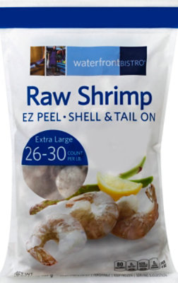 Waterfront Bistro Frozen Raw EZ Peel Shell Tail On Large Shrimp 26-30 Count - 2 Lb - Image 1