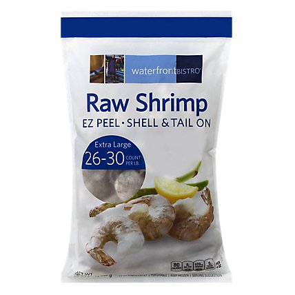 waterfront BISTRO Shrimp Raw Large Ez Peel Shell & Tail On Frozen 26-30 Count - 2 Lb - Image 1