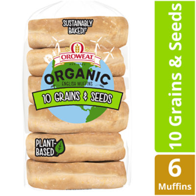 Oroweat Organic Muffins English 10 Grains & Seeds 6 Count - 13.37 Oz