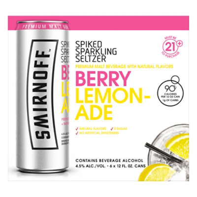 Smirnoff Seltzer Berry Lemonade In Bottles - 6-11.2 Fl. Oz.