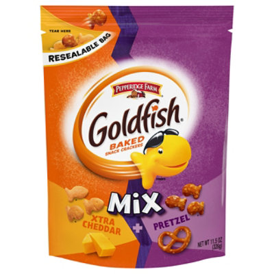 Pepperidge Farm Goldfish Crackers Baked Snack Mix Xtra Cheddar + Pretzel Pouch - 11.5 Oz