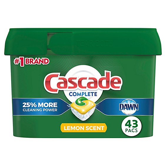 Cascade Complete Dishwasher Pods ActionPacs Dishwasher Detergent Tabs Lemon Scent - 43 Count