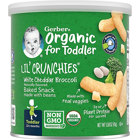 Gerber 2nd Foods Organic Lil Crunchies White Cheddar Broccoli Toddler  Food Canister - 1.59 Oz