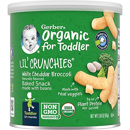 Gerber Organic Lil Crunchies Plants Yum Beans White Cheddar & Broccoli Baked Snack - 1.59 Oz - Image 1