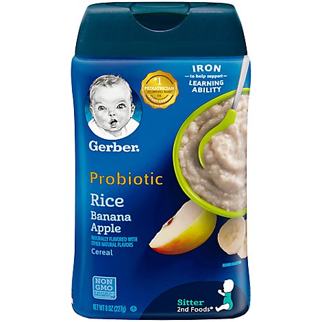 Gerber Cereal Rice Banana Apple Probiotic Bl - 8 Oz