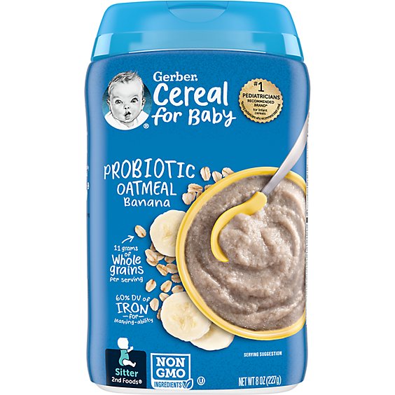 Gerber Cereal for Baby Probiotic Oatmeal Banana Baby Cereal - 8 Oz