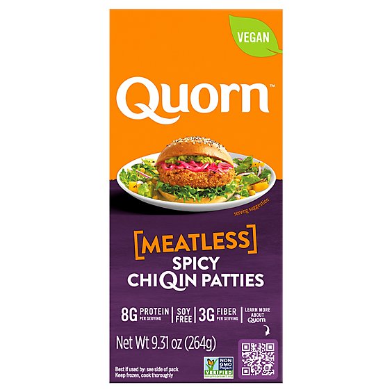 Quorn Meatless Patties Spicy Non GMO Soy Free 4 Count - 9.31 Oz