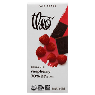 Theo Chocolate Organic Fair Trade Dark Chocolate Raspberry Wrapper - 3 Oz - Image 3