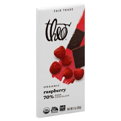 Theo Chocolate Organic Fair Trade Dark Chocolate Raspberry Wrapper - 3 Oz - Image 1