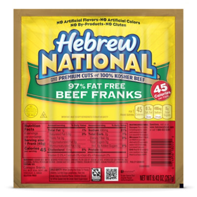 Hebrew National 97% Fat Free Beef Franks Hot Dogs -6-9.43 Oz